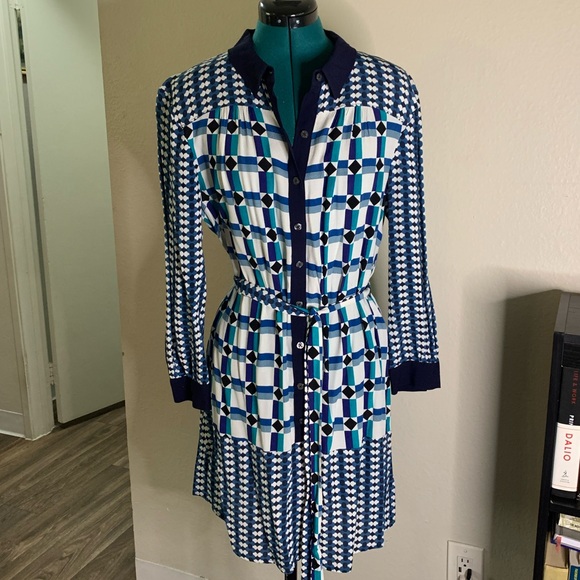 Maeve tunic long sleeve button down dress with tie - Picture 1 of 5